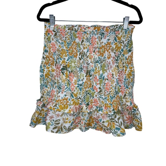 Promesa Women's Floral Smocked Ruffle Trim Mini Skirt size Large - Picture 3 of 7